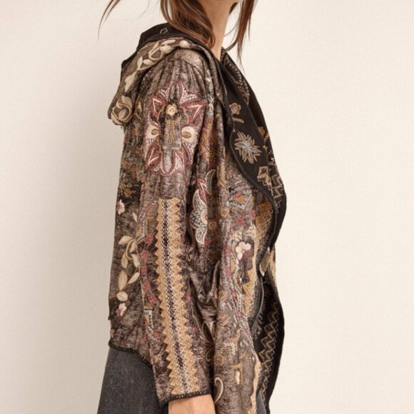 Johnny Was Biya Embroidered Metallic Short Hoodie Agatha L NWT $490 - Picture 5 of 5
